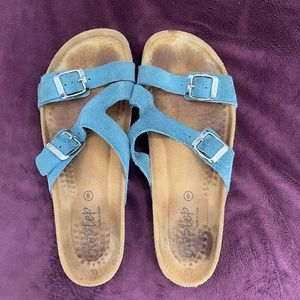 BioStep Comfort Blue Suede Leather Adjustable Strap Cork Sandals Size 9